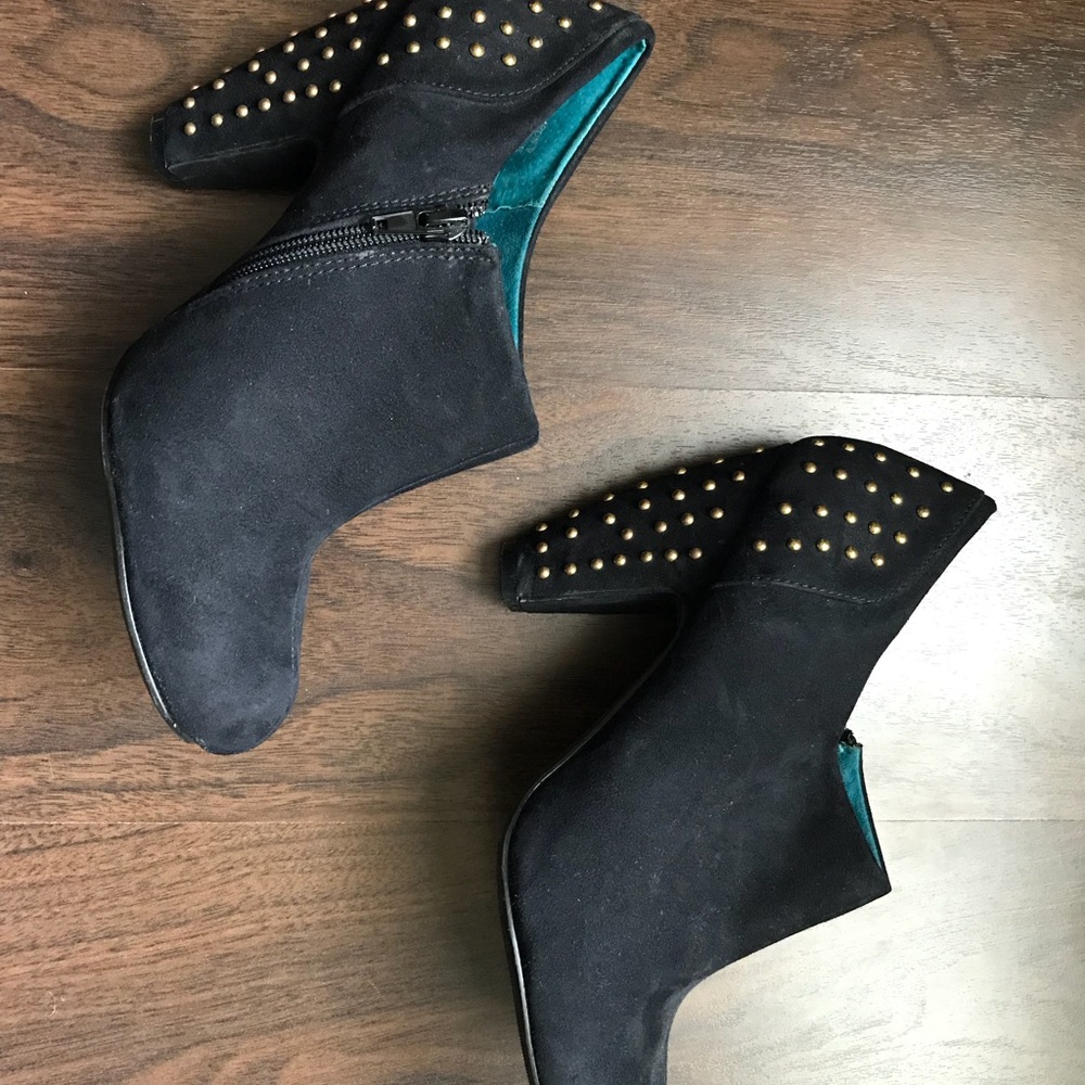 Gold Studded Suede Ankle Booties - Picture 6 of 6